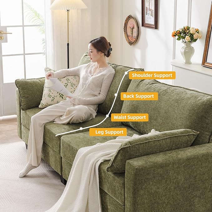 53'' Loveseat Sofa with All Seats Storage Modular Sectional Couch with Deep SeatOversized Comfy Couch with Throw PillowsSingle Sofa Chair for Living RoomBedroomChenilleGreen