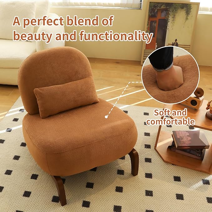 HAZO Cute Accent Chair with Solid Wood Legs Velvet Living Room Chair with Soft Cushion Cozy Bedroom Chair Comfy Armless Reading Chair for Apartment Waiting Room Balcony (Caramel-2pcs)