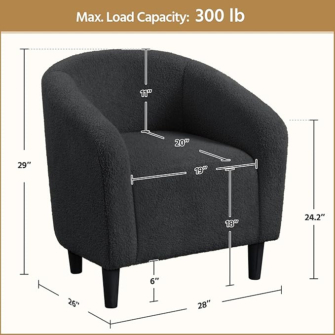 Yaheetech Accent Barrel Chair Boucle Fabric Club Chair Furry Sherpa Elegant Armchair with Cozy Soft Padded Suitable for Living Room Bedroom Reception Room Office Dark Gray