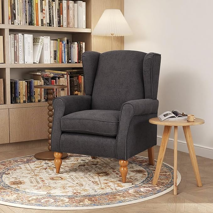 Rovibek High Wingback Chairs with Table - Midcentury Modern Accent Chair for Living Room Upholstered Armchair with Solid Legs Grey Living Room Chairs for Living Room Bedroom Balcony