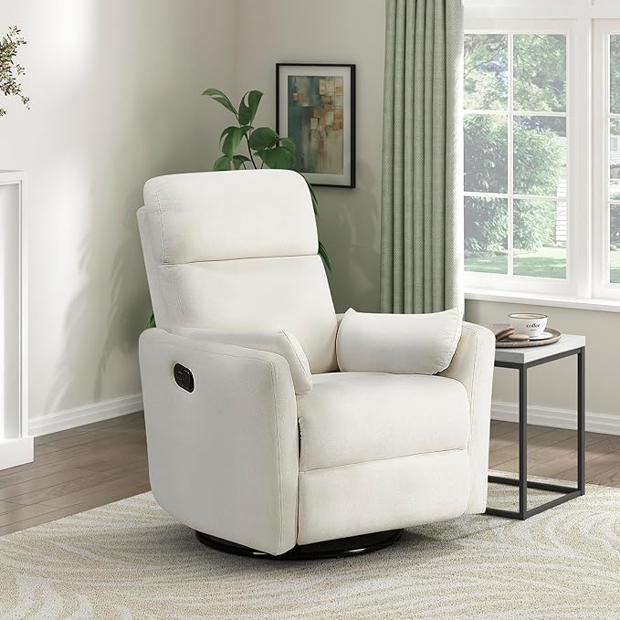 Lexicon Modern Swivel Glider Recliner Chair - Quiet 360 Swivel Chair Durable Microfiber Upholstered 2 Pillows Manual Reclining for Living Room Small Spaces Nursery Apartment Bedroom Beige