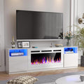 AHB Fireplace TV Stand LED Light Entertainment Center with 36 Electric Fireplace and Storage Cabinet Media Console Table for TVs Up to 80 Inches Ideal for Living Room 70 Inches (All White)