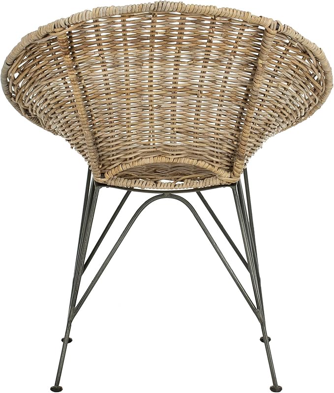 Safavieh Home Sierra Coastal Grey Wash Rattan and Dark Steel Round Accent Chair