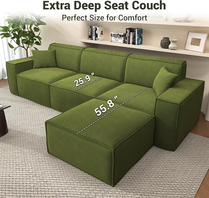 Cloud Modular Sectional Sofa Boneless Couch Sectional Couches with Deep Seat Loveseat Couch for Living Room Chenille Memory Foam Sofas No Assembly RequiredGreen