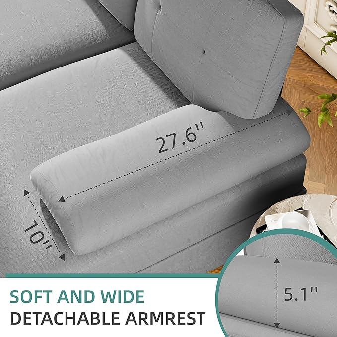 JAMFLY Sectional Sofa Couches for Living Room U Shaped Sofa Living Room Furniture Sets 4 Seat Modular Sectional Couch with Chaise Light Grey