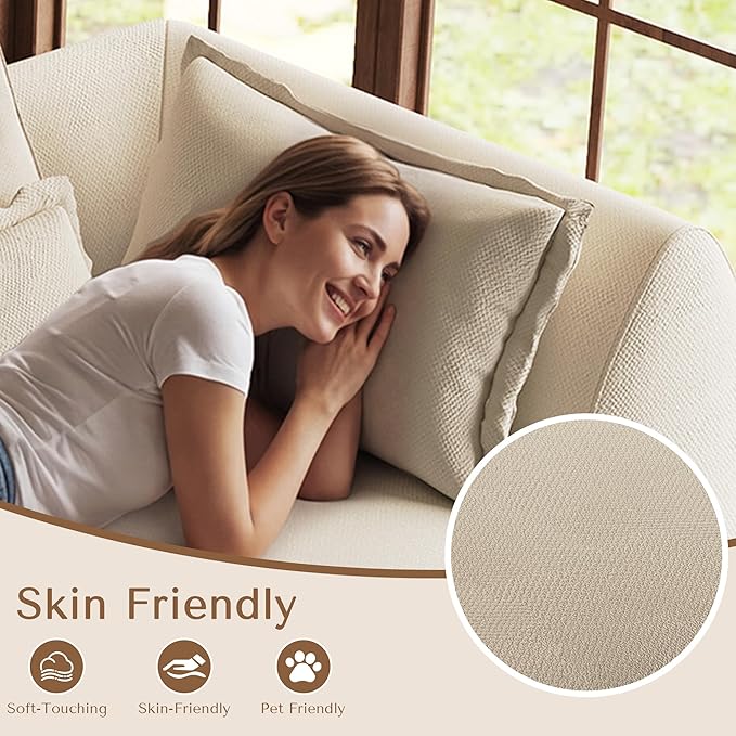 100 Oversized Sectional Sofa Chenille 3 Seater Couch Large Boneless Couch Sectional with Deep Seat Modern Cloud Sofa for Living Room Bedroom No Assembly Required Beige White