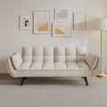 Velvet Futon Sofa Couch Bed with 2 Pillows Convertible Folding Futon Couch with Adjustable Backrest Love Seat Sleeper Sofa Bed for Small Spaces Living Room Office Apartment (Beige)