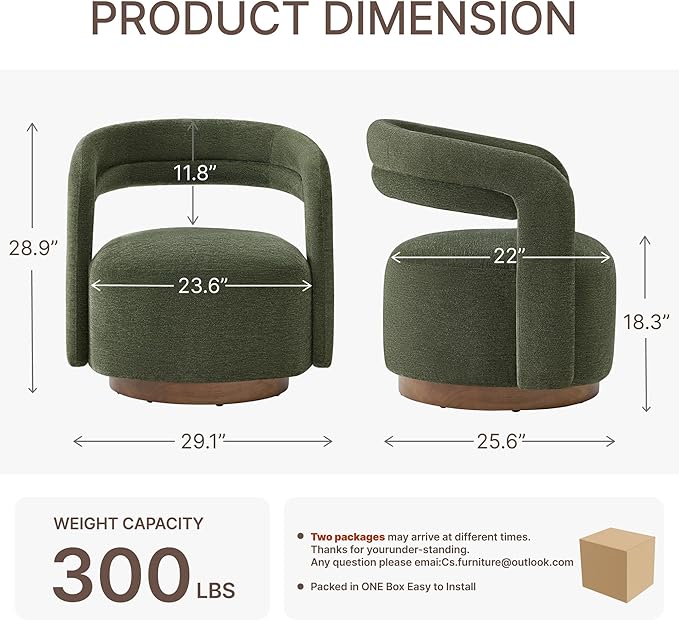 Swivel Accent Chair Upholstered Barrel Chair with Open Back Design Modern Arm Chair with Wooden Base for Living Room Bedroom Reading Waitingroom Green