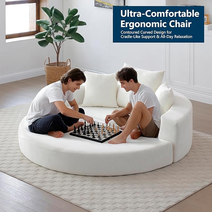 67 Round Convertible Folding Sofa Bed Boneless Couch Loveseat Floor Sleeper Chaise Lounge for Living Room Apartment Dorm Small Spaces Beige