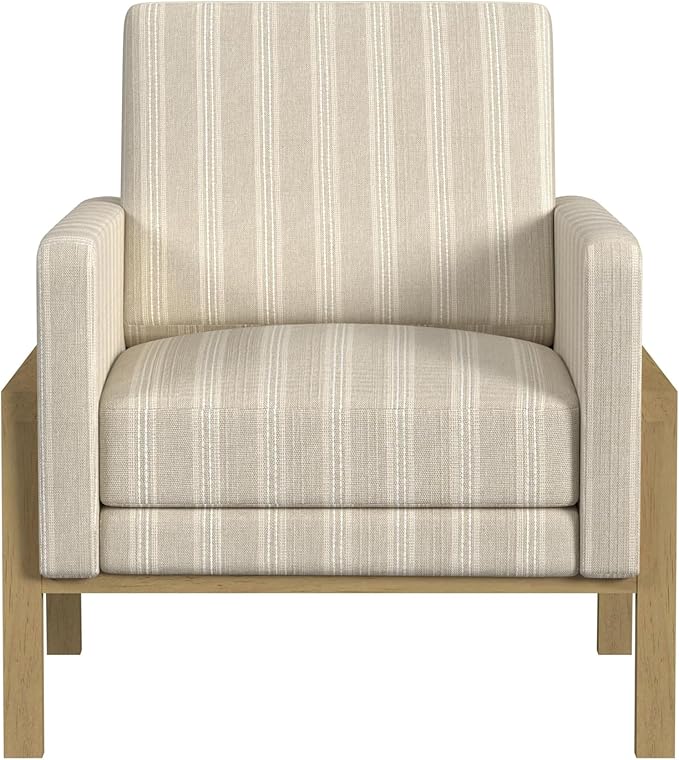 HomePop Exposed Wood Frame Accent Chair | Homepop Home Decor | Accent Chairs for Living Room &amp Bedroom - Tan Stripe