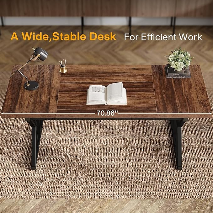 Tribesigns 70.86-Inch Large Executive Desk Industrial Home Office Computer Desk Simple Long Writing Study Table Business Furniture (Brown/Black)