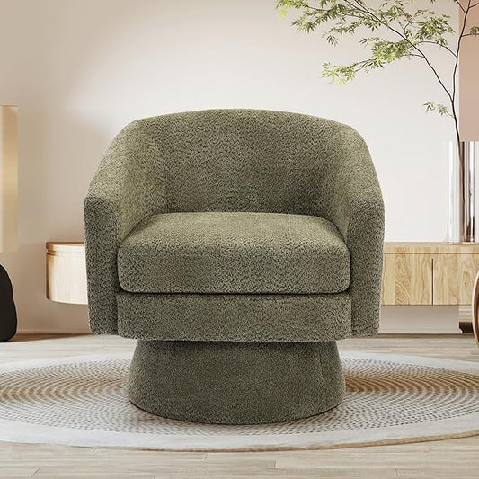 360° Swivel Accent Lounge Chair with Arms and Hidden Storage Modern Chenille Upholstered Club Chair with Soft Cushion Comfy Barrel Chair for Living Room Bedroom Office Green