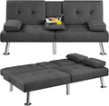 Yaheetech Convertible Sofa Bed Adjustable Fabric Couch Sleeper Modern Recliner Reversible Loveseat Folding Daybed Guest Bed Removable Armrests Cup Holders 3 Angles 772lb Capacity Dark Gray