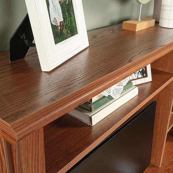 BOWERY HILL Home Office Computer Desk with Hutch 3 Adjustable Shelves for Small Space in Carolina Oak