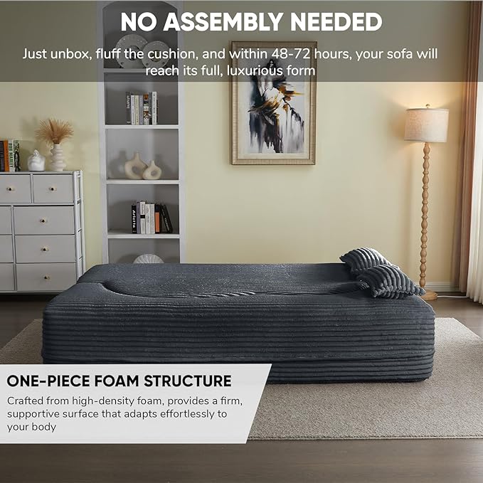 JOYBASE 78in Sofa Couch Convertible Oversized Cloud Loveseat Minimalist Sleeper Sofa Bed for Living Room Apartment Office No Assembly Required (Dark Grey Corduroy)