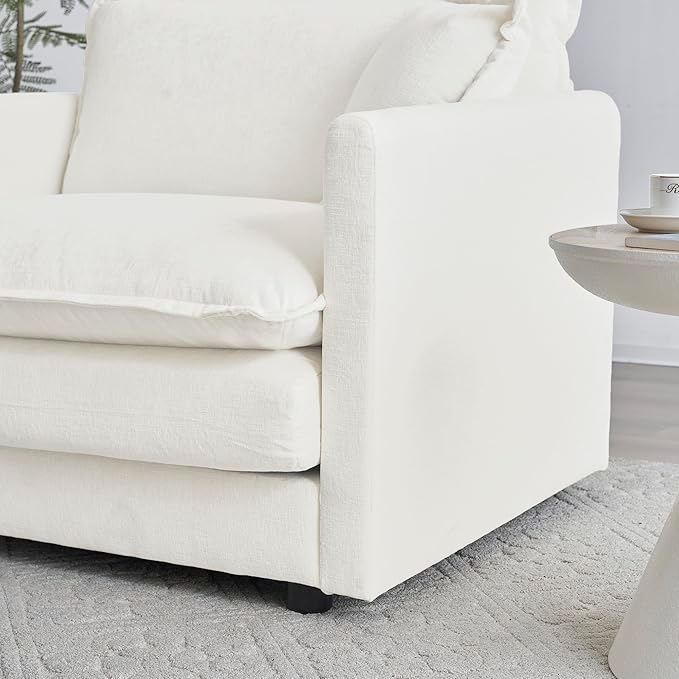 kevinplus 111.5'' White Modular Sectional Sofa Couch L-Shaped with Ottoman for Living Room Modern Contemporary Sofa Couch for Apartment Office Chenille Fabric (3-Seat Couch + 1 Ottoman)