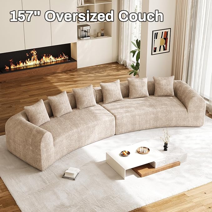 157 Oversized Curved Sectional Sofa for Living RoomChenille Curved Couch with Extra Deep &amp Wide Seat Modern Boucle Sectional Couches for Living Room with 6 Throw Pillows No Assembly Needed Bro