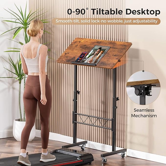 COMHOMA Small Standing Desk Adjustable Height &amp Tiltable Tabletop Mobile Stand Up Desk for Laptop Portable Computer Table for Home Office Work and Walking Pad Treadmill Height 30.7-46.4 Brow