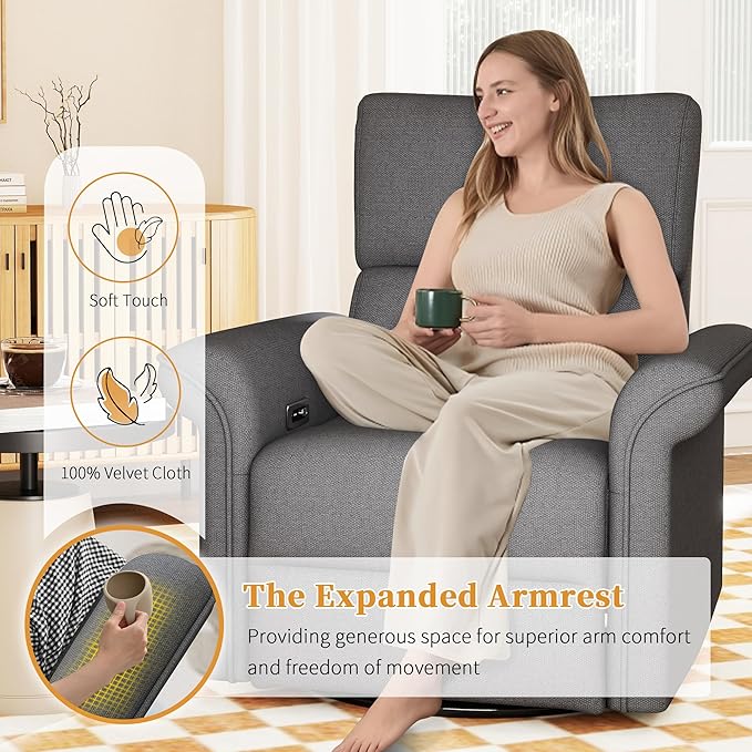 Power Swivel Rocker Recliner Chair for Nursery Oversize Upholstered Snowflake Velvet 270°Swivel Glider Rocker Chair with USB Ports Small Power Recliners for Small Spaces Living Room