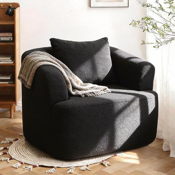 360°Swivel Accent Chair 37.4W Boneless Oversized Chair Teddy Velvet Comfy Armchair Foam &amp Spring Filling for Living Room Bedroom Apartment Office No Assembly