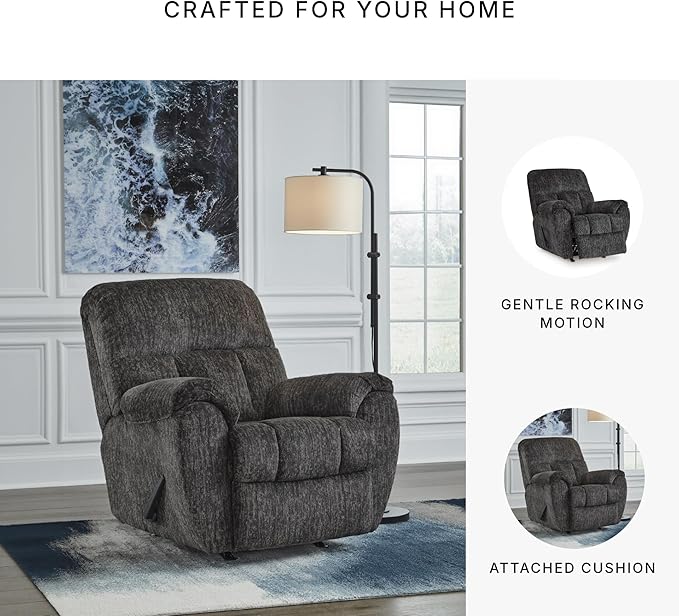 Signature Design by Ashley Rampant Casual Manual Rocker Recliner with Pillow-Top Arms Gray