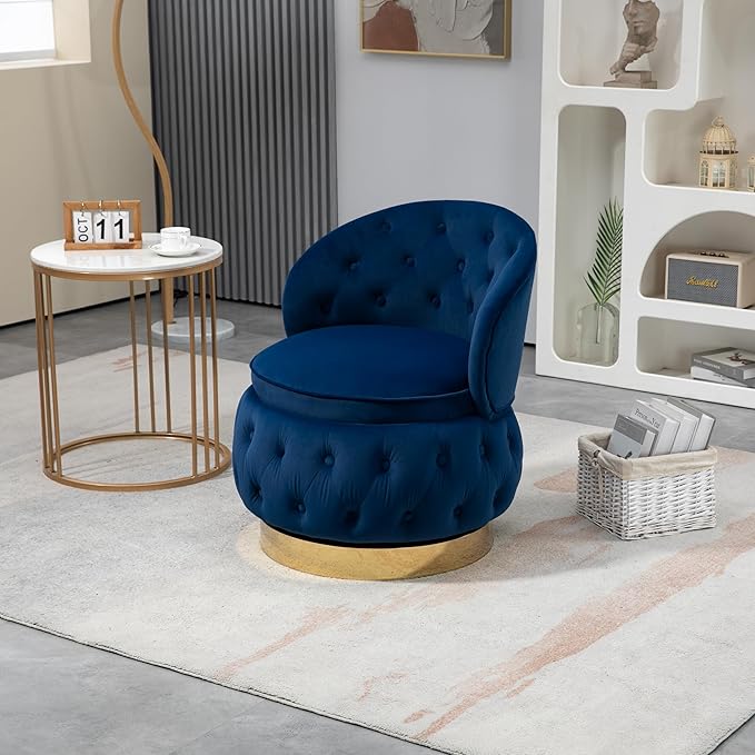 360 Degree Swivel Cuddle Barrel Accent Storage Chairs Round Armchairs with Wide Upholstered Fluffy Velvet Fabric Chair for Living Room Bedroom Office Waiting Rooms