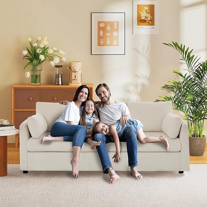79 Small Couches with Storage Ottoman 3 Seat L Shaped Couch Sectional Sofa with Chaise Lounge for ApartmentDormBonus RoomCompact Spaces. (Beige 3+OTT)