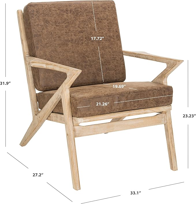 Safavieh Home Varys Light Brown Faux Leather and White Wash Accent Chair