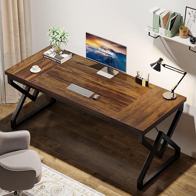 Little Tree 63 W Executive Desk Extra Sturdy Thickened Wooden Workstation Study Desk Computer Desk Large Home Office Writing Desk for Home Office