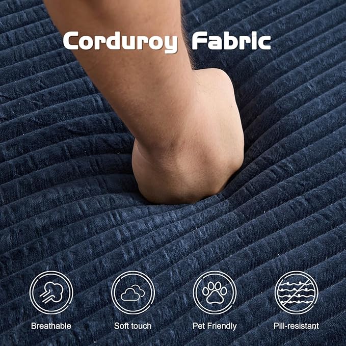 72 Boneless Loveseat Couch Foldable Pull Out Sofa Bed with 2 Pillows Corduroy Floor Sofa for Apartment Living Room Bedroom Guest Room No Assembly (Dark Blue)