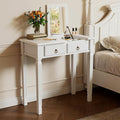 PADMA HOUSE Flip Top Wood Makeup Vanity Desk with Mirror Small Dressing Table with Two Drawers Flip-up Wooden Writing Desk Secretary Table in White for Bedroom Living Room