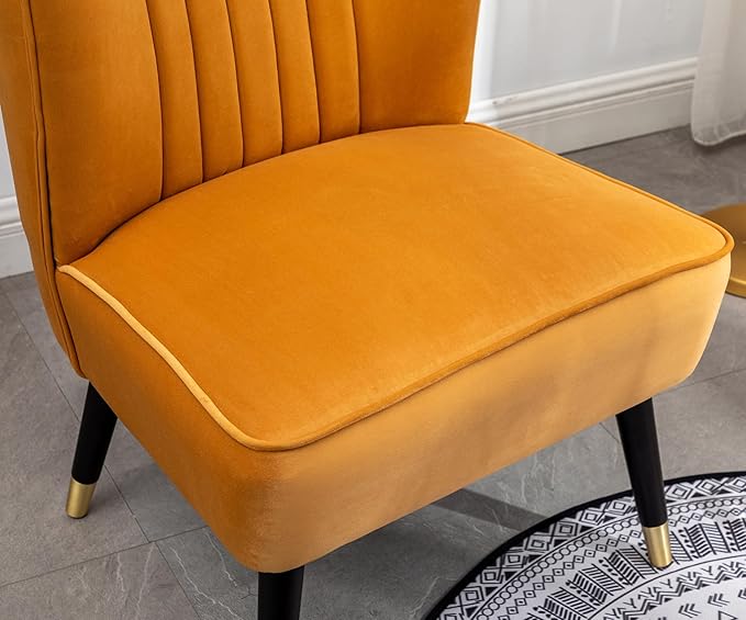 Modern Velvet Accent Chairs Reading Chair Cozy Curved Wingback Leisure Chair Upholstered Single Sofa Chair for Living Room Dining Room Bedroom Dressing Table Office (Gold)