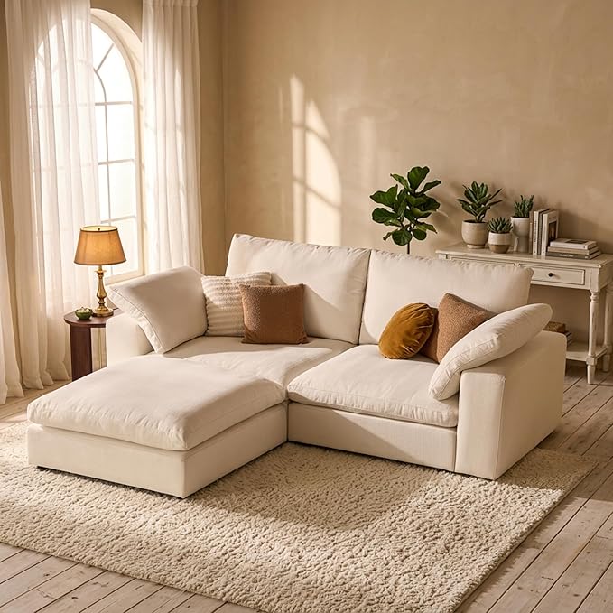 Cloud Couch Modular Sectional Sofa Oversized 31.5 Deep Seat Comfy Couch Sofas with Washable Cover Easy Assembly Sectional Cloud Couches for Living Room - Loveseat with Ottoman 78.7