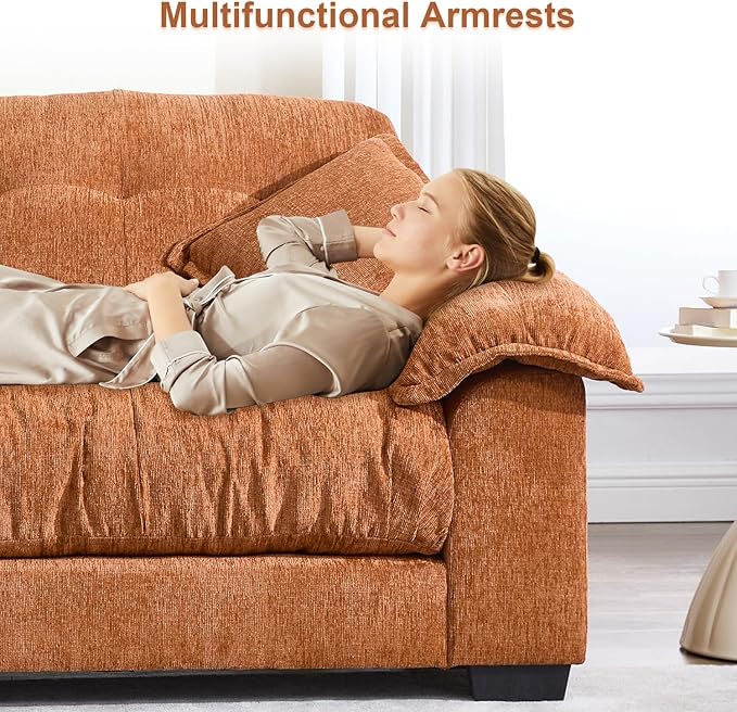 90.5 Modular Cloud Sofa 2 Seater Couch Oversized Loveseat with Armrest Pillow Comfy Tufted Couch Deep Seat Love Seats for Living Room Apartment Small Space- Orange