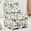 Floral Accent Chair Comfy with Pillow Armless Accent Chair for Bedroom Slipper Chair with Soft Seat Cushion and Backrest Side Chairs for Living Room Flannel Fabric Wave-Shaped (Red)