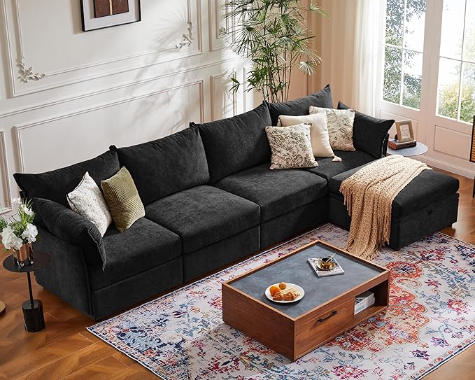 ABCASA Removable Ottoman with Storage Black