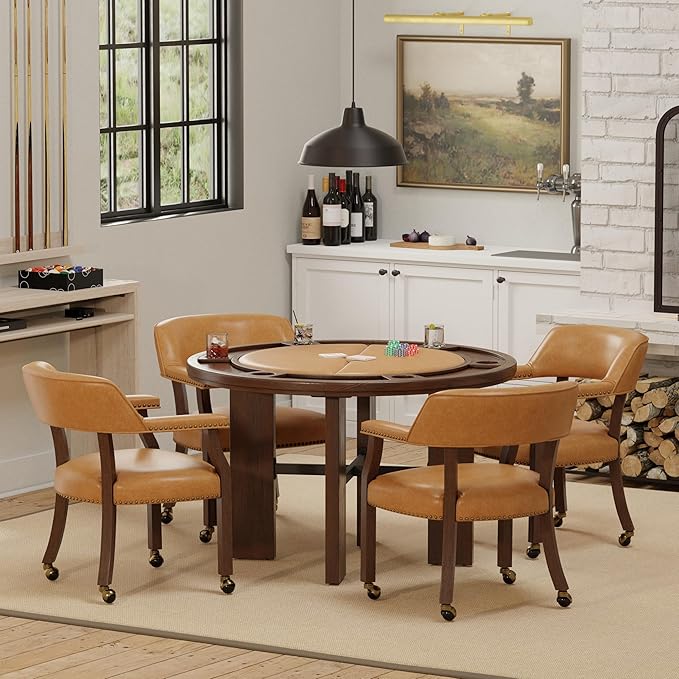 Modern Accent Chair Upholstered PU Leather Barrel Armchairs with Rubberwood Legs Comfy Lounge Arm Chair Hollow-Out Side Club Chair for Living Room Bedroom Office (Walnut Brown)