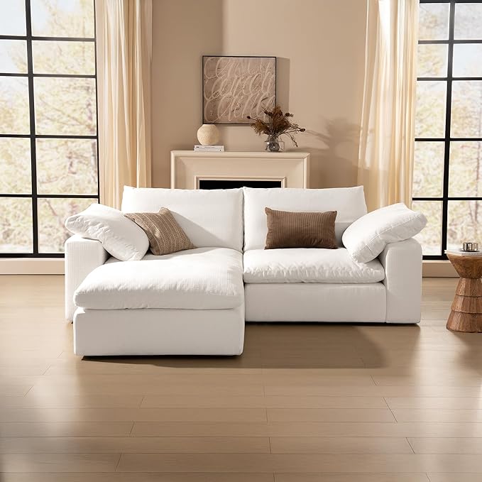 Modular Sectional Cloud Sofa for Living Room 78.7 Loveseat Sofa with Storage Ottoman Wide Armrest Comfy Cloud Couch Deep Seat Modern Oversized Couches for Apartment(White1 Ottoman)