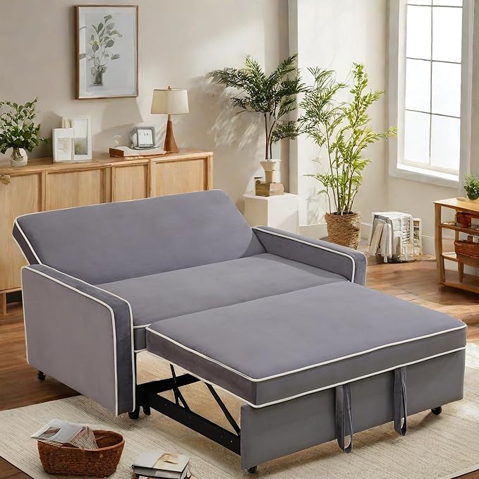 FONTOI Sleeper Sofa Bed with Pull Out Bed 53 Convertible Loveseat Sofa with Adjustable Backrest Small Pull Out Couch Bed for Living Room Office Bedroom Apartment Grey