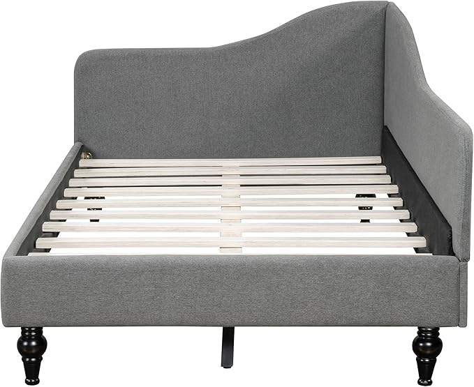 Merax Twin Size Bed Frame Daybed L-Shaped Linen Corner Sofa with Solid Wood Legs for Living Room &amp Guest Room No Box Spring Needed Grey