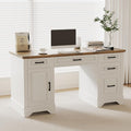 58in Farmhouse Computer Desk with File Drawers White Writing Desk with Storage Cabinet Wooden Home Office Desk for Home Office or Study