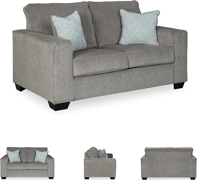 Signature Design by Ashley Altari Modern Loveseat with 2 Accent Pillows Light Gray