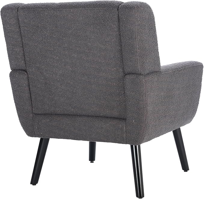 Modern Soft Teddy Material Ergonomics Accent Chair Living Room Chair Bedroom Chair Home Chair with Black Legs for Indoor Home Grey Teddy Fabric