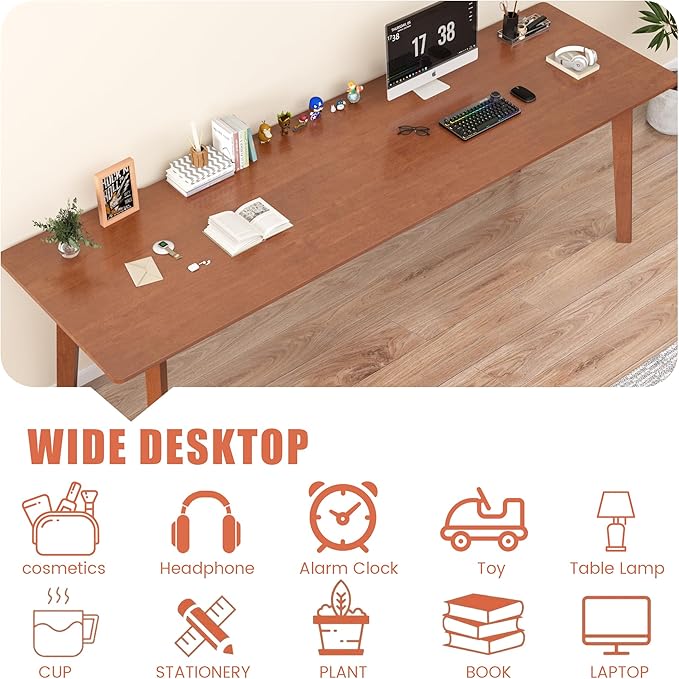 Solid Wood Desk with Large Desktop - 70.9 Mid Century Modern Executive Desks Farmhouse Home Office Computer Desks for Two People Writing Study Table | 2 Person Desk for Any Room-Walnut