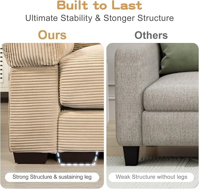 168.4 Oversized Modular Sectional Sofa Corduroy Large Sectional Couches for Living Room 4 Seater Couches with 2 Movable Ottomans Modern Deep Seat Sofa Set U Shaped Camel