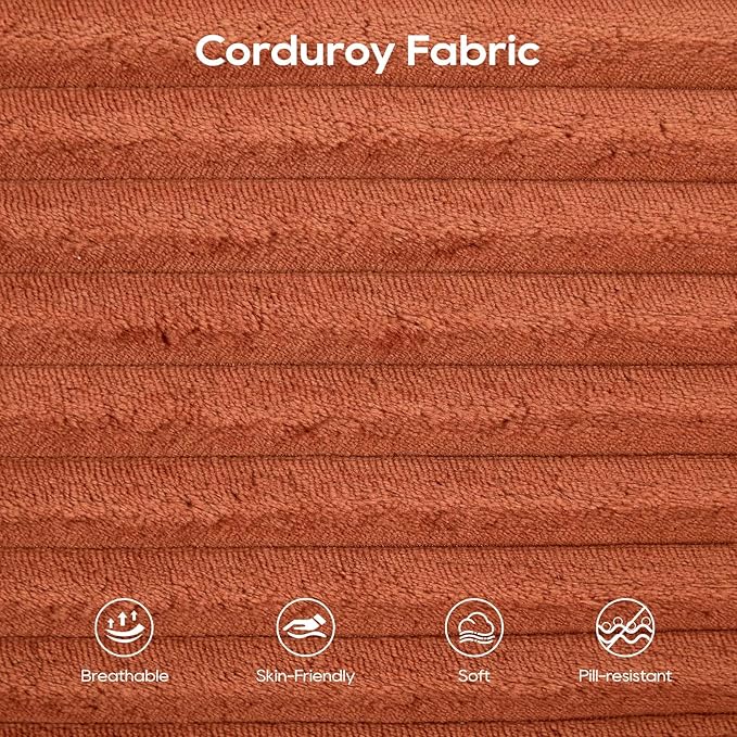 2 in 1 Convertible Sleeper Sofa Bed 72 Corduroy Loveseat Sofa w/ 2 Pillows Oversized Chaise Lounge Chair Indoor Pull Out Couch Bed for Small Spaces/Living Room/Bedroom No Assembly (Orange)