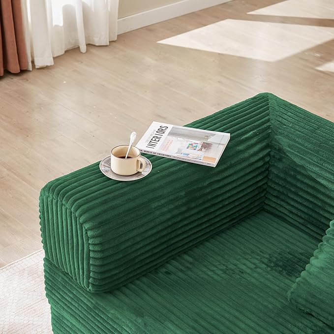 Boneless Couch Futon Sofa Bed Sectional Couches for Living RoomCloud Couch with Sleeper SofaSofas for Living Room Oversized Corduroy Upholstered (Green 81 Inches (with Iron Frame))