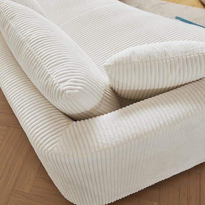 KEVINSPACE 122.04 Curved Sofa Modern Curved Couch Living Room Modular Sectional Sofa Set 4 Seat Sofa Mid Century Upholstered Couch Corduroy Fabric Sofa for Bedroom Apartment Right Hand Facing White
