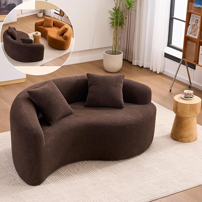 KEIKI S-Curved Loveseat Chenille Couches with 2 Pillows Upholstered Luxury Plush Cloud Sectional Sofa for Living Room Apartment Full Sponge Compression