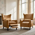 HULALA HOME Wingback Recliner Chair Faux Leather Upholstered Armchair with Lumbar Pillow Thick Padded Cushion and Solid Wood Legs for Living Room &amp Bedroom Set of 2 Camel